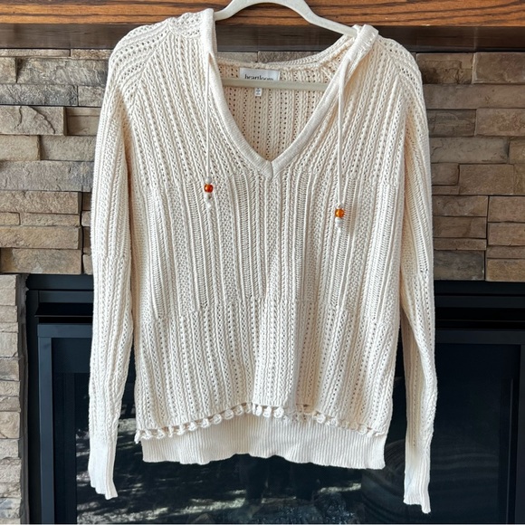 Heartloom Sweaters - Heartloom Open Hooded Crochet pullover Sweater Boho Ivory Size Large